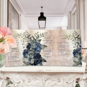 Champagne Gold Navy Blue Peony Eucalyptus Wedding Drieluik Uitnodiging