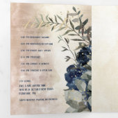 Champagne Gold Navy Blue Peony Eucalyptus Wedding Drieluik Uitnodiging (Binnenzijde eerst)