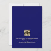 Champagne Gold Navy Blue QR Code Weddenschap Kaart (Achterkant)