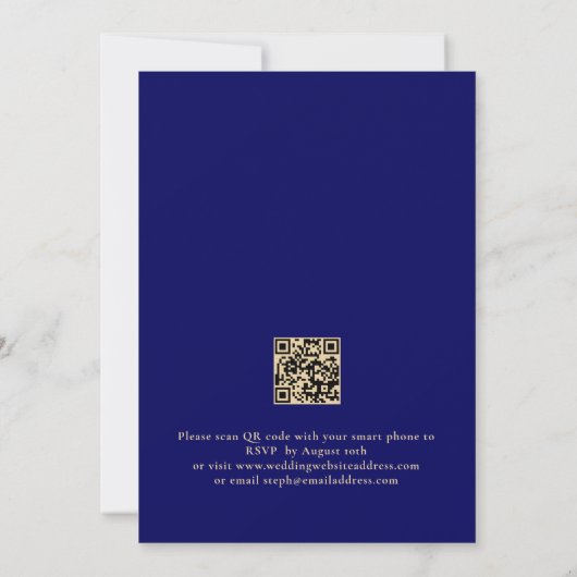 Champagne Gold Navy Blue QR Code Weddenschap Kaart (Achterkant)