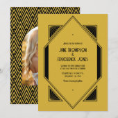 Champagne Gold & Noir Art Deco Wedding Photo Kaart (Voorkant / Achterkant)