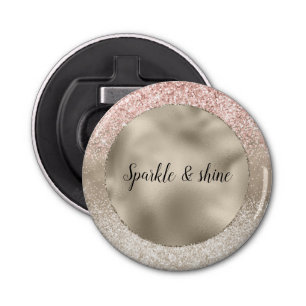 Champagne Gold Pink White Glitzy Glitter Button Flesopener