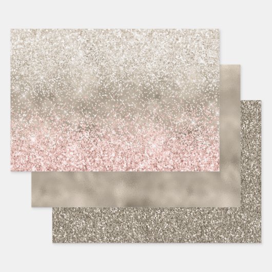 Champagne Gold Pink White Glitzy Glitter Inpakpapier Vel (Set)