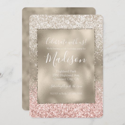 Champagne Gold Pink White Glitzy Glitter Kaart (Voorkant / Achterkant)