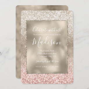 Champagne Gold Pink White Glitzy Glitter Kaart