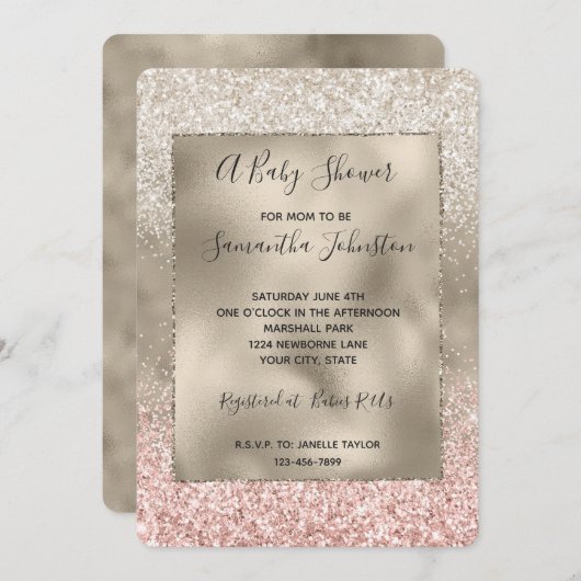 Champagne Gold Pink White Glitzy Glitter Kaart (Voorkant / Achterkant)