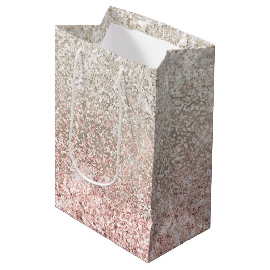 Champagne Gold Pink White Glitzy Glitter Medium Cadeauzakje (Voorkant Gekanteld)