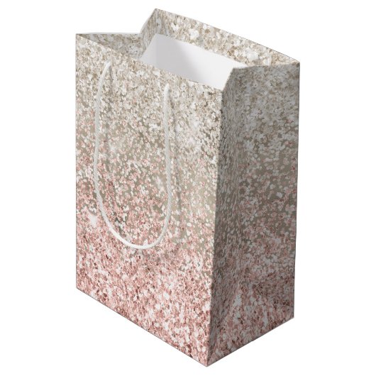 Champagne Gold Pink White Glitzy Glitter Medium Cadeauzakje (Achterkant Gekanteld)