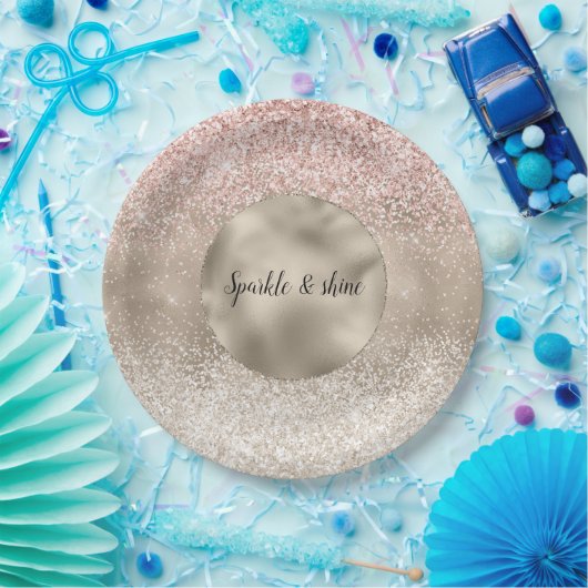 Champagne Gold Pink White Glitzy Glitter Papieren Bordje (Feest)