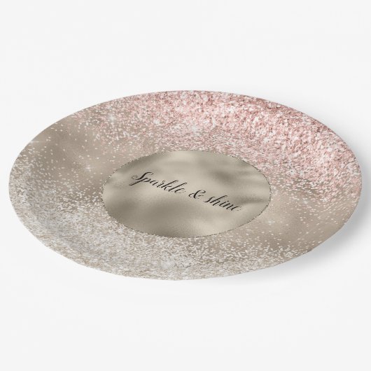 Champagne Gold Pink White Glitzy Glitter Papieren Bordje (Gekanteld)