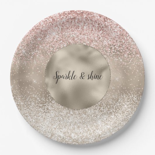Champagne Gold Pink White Glitzy Glitter Papieren Bordje (Voorkant)