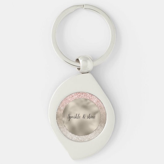 Champagne Gold Pink White Glitzy Glitter Sleutelhanger (Voorkant)