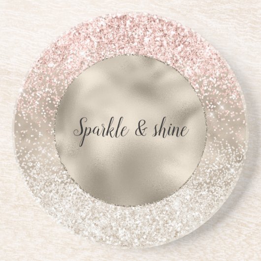 Champagne Gold Pink White Glitzy Glitter Zandsteen Onderzetter (Voorkant)