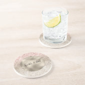 Champagne Gold Pink White Glitzy Glitter Zandsteen Onderzetter (Zijkant)