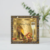 Champagne Gold Rozen Heels Elegant Birthday Party Kaart (Staand voorkant)