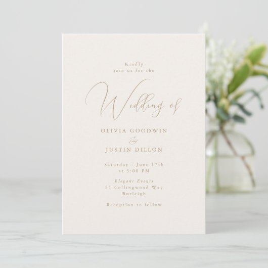 Champagne & Gold Script Huwelijksuitnodiging Kaart (Staand voorkant)