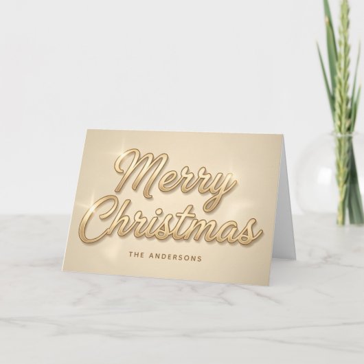 Champagne Gold Script Merry Christmas Card Feestdagen Kaart (Voorkant)