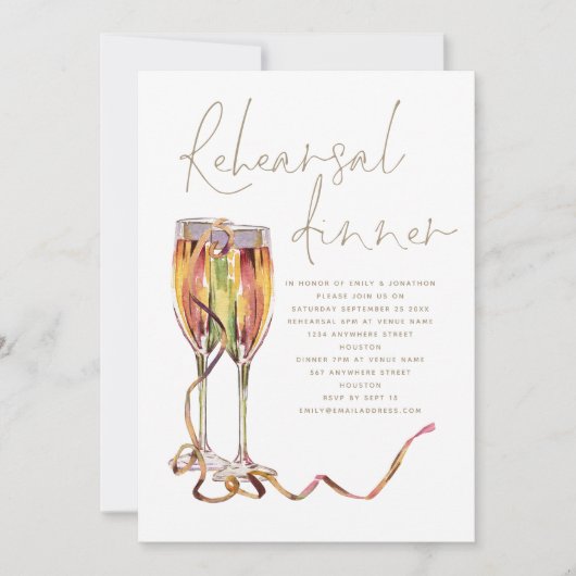 Champagne Gold Script Wedding Rehearsal Dinner Kaart (Voorkant)