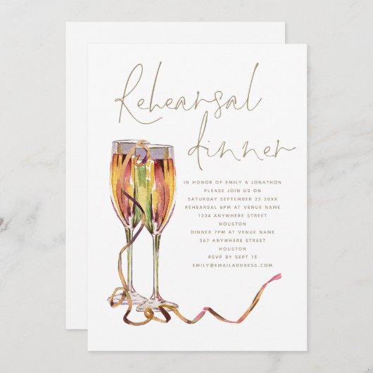 Champagne Gold Script Wedding Rehearsal Dinner Kaart (Voorkant / Achterkant)