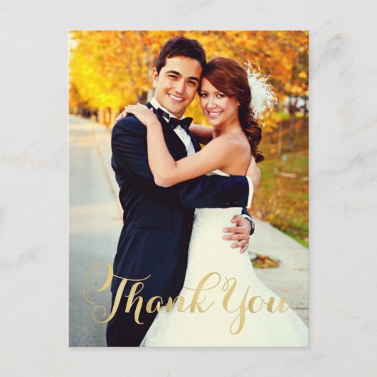 Champagne Gold Script Weduwfoto Hartelijk dank Briefkaart (Voorkant)