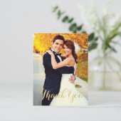 Champagne Gold Script Weduwfoto Hartelijk dank Briefkaart (Staand voorkant)