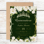 Champagne Gold Smaragd Bloemenrol Quinceanera Folie Uitnodiging