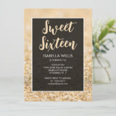 Champagne Gold sparkles Sweet 16 elegant script Kaart (Staand voorkant)