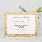 Champagne Gold sparkles Sweet 16 elegant script Kaart (Staand voorkant)