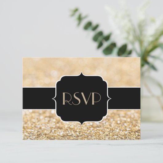 Champagne Gold sparkles Sweet 16 RSVP horizontaal (Staand voorkant)