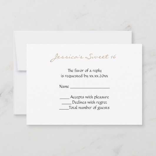 Champagne Gold sparkles Sweet 16 RSVP horizontaal (Achterkant)