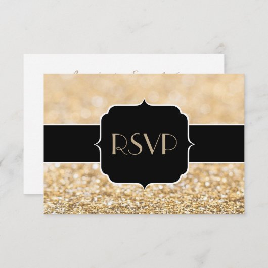 Champagne Gold sparkles Sweet 16 RSVP horizontaal (Voorkant / Achterkant)