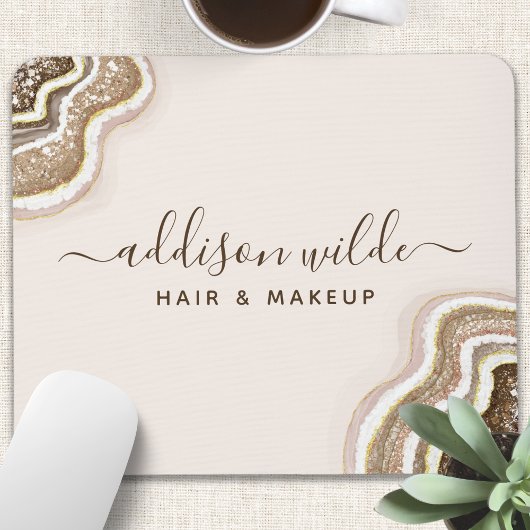 Champagne Gold Tan Brown Glitter Agate Geode Muismat