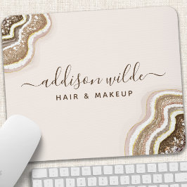 Champagne Gold Tan Brown Glitter Agate Geode Muismat