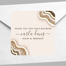 Champagne Gold Tan Glitter Agate Geode Business Vierkante Sticker