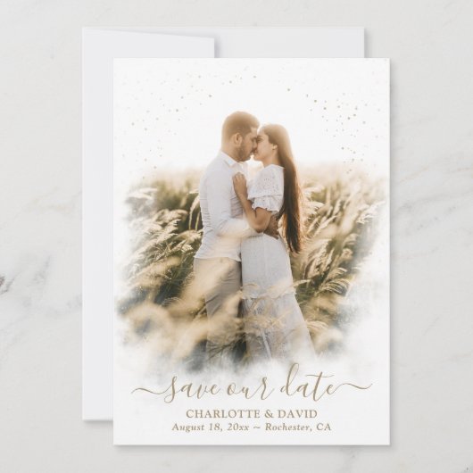 Champagne Gold Wedding Photo Save Our Date Kaart (Voorkant)