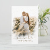 Champagne Gold Wedding Photo Save Our Date Kaart (Staand voorkant)