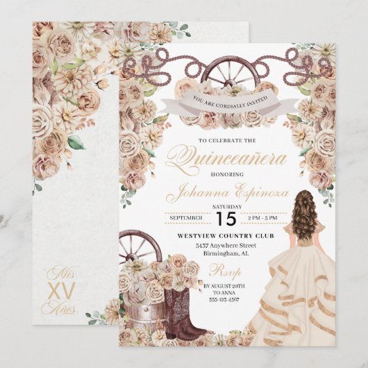 Champagne Gold Western Charro Quinceanera Kaart (Voorkant / Achterkant)