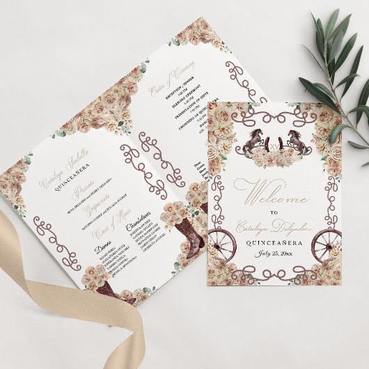 Champagne Gold Western Charro Quinceañera Programm