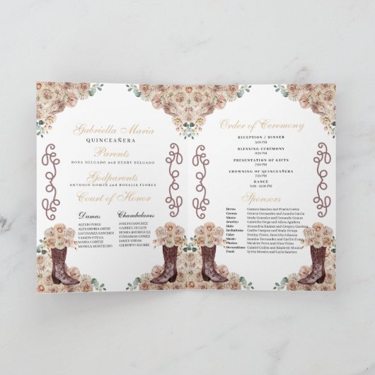 Champagne Gold Western Charro Quinceañera Programm (Binnen)