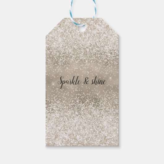 Champagne Gold White Glitzy Glitter Cadeaulabel (Voorkant)