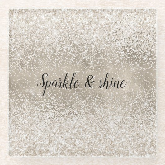 Champagne Gold White Glitzy Glitter Glazen Onderzetter (Voorkant)