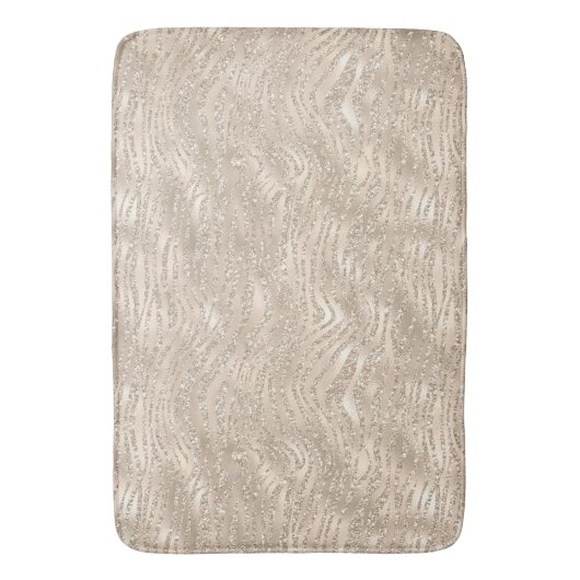 Champagne Gold White Glitzy Glitter Zebra Print Badmat (Voorkant Verticaal)