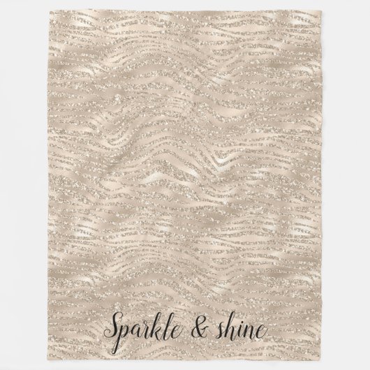Champagne Gold White Glitzy Glitter Zebra Print Fleece Deken (Voorkant)