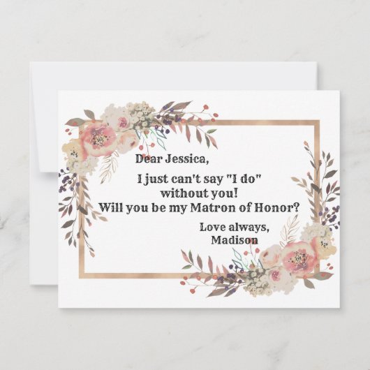 Champagne Gold zal je zijn als mijn matron. Kaart (Achterkant)