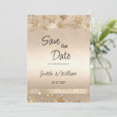 Champagne Golden Snowflakes Luxury Save the Date Kaart (Staand voorkant)