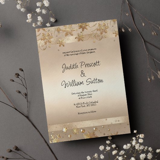 Champagne Golden Snowflakes Luxury Wedding  Kaart