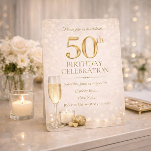 Champagne Goud 50ste Verjaardags Uitnodiging