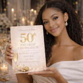 Champagne Goud 50ste Verjaardags Uitnodiging