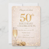 Champagne Goud 50ste Verjaardags Uitnodiging (Voorkant)