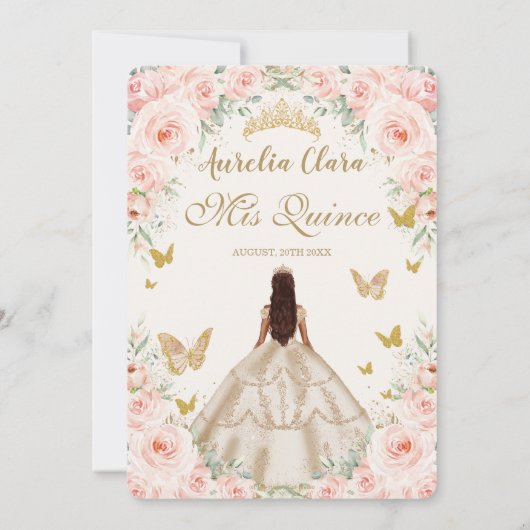 Champagne  Goud Blush Bloemen Quinceañera Kaart (Achterkant)